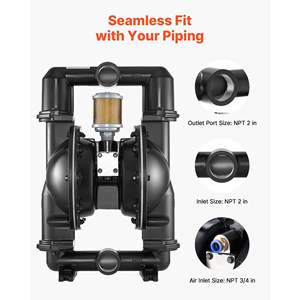 Pompa a Doppia Membrana ad Aria Compressa 158 GPM, Ingresso/Uscita 2 Pollici, Corpo in Lega di Alluminio, Max 114 PSI per Trasferimento Olio Esausto e Diesel - Product Image 5