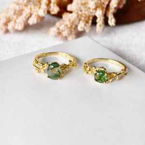 Bague en argent sterling 925 plaqué or 14 carats avec agate mousse, bague en pierre précieuse inspirée de la nature pour femmes, bijoux faits à la main, cadeau - Product Image 5