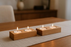 Portavelas de madera para bodas, eventos festivos, fiestas y regalos. Moderno candelabro para mesa de hogar o restaurante. - Product Image 3