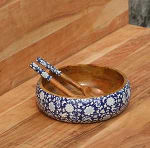 Ensemble de saladiers en bois de manguier faits à la main de haute qualité : design floral bohème, saladiers sculptés personnalisés pour la maison avec des accessoires pour servir la salade - Product Image 3