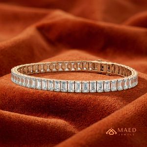 กำไลข้อมือเทนนิสทรงมรกตประดับมอสซาไนต์สีโรสโกลด์สำหรับผู้หญิง สร้อยข้อมือแฟชั่นดีไซน์หรูหรา เหมาะเป็นของขวัญวันครบรอบแต่งงาน สไตล์สง่างาม - Product Image 4