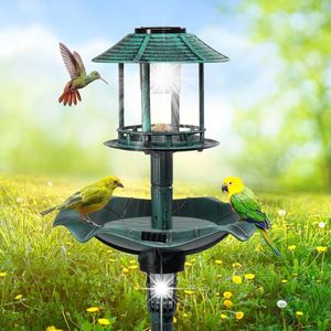 Fontaine décorative vintage en résine pour oiseaux, avec pot de fleurs intégré, éclairée par énergie solaire, pour l'extérieur et l'observation des oiseaux dans le jardin - Product Image 4