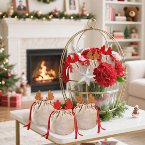Antler Style Christmas <b>Candy</b> Bags 5 Piece Holiday Gift Packaging Supplies Red Color Made in China - Product Image 1