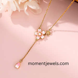 925 Silver Flower Pendant Necklace Gold Plated Pink Enamel Cherry Blossom <b>Locket</b> Chain Necklace for Women Gift - Product Image 2