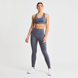 Leggings de yoga taille haute pour femmes avec poches, longueur intégrale, sans couture, extensibles, gris uni, pantalon de sport - Product Image 5