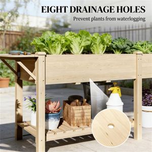 Bac de jardin surélevé en bois naturel, sac de plantation pour cultiver légumes, fruits et fleurs - Product Image 4