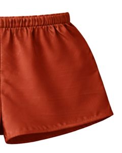 Conjunto de Camiseta y Pantalones Cortos de Encaje Satinado Color Naranja Óxido, Conjunto de Pijama para Mujer, Ropa de Dormir Sexy, Ropa de Dormir de Seda Suave, Conjunto de Dos Piezas para Verano - Product Image 5