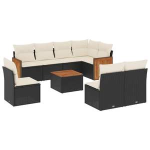 Conjunto de Sofás Modulares Grandes para Jardín, en Ratán Sintético Negro y Blanco Crema - Product Image 2