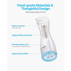 Dispenser d'Acqua in Vetro da 6 Tazze con Sistema di Filtraggio Rapido e Compatto, Adatto al Frigorifero, Caraffa Senza BPA - Product Image 6