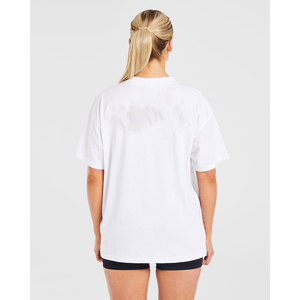 New Design Women <b>White</b> Crew Neck Short Sleeve Loose Fit Cotton T-Shirt With Black Shorts <b>Set</b> Casual Women Summer Wear - Product Image 5