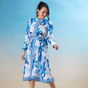 Vestido Midi Elegante para Mujer, Informal, para Fiesta, Noche, Ocasiones Especiales, Uso Diario, Estampado Floral, Cuello Alto, Manga Larga, Largo Midi - Product Image 1