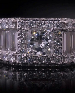 Men's Princess Cut Diamond <b>Ring</b>, Baguette Halo Statement Band, 14k White Gold Luxury Wedding Band, Hip Hop <b>Iced</b> Out Gifts <b>Ring</b> - Product Image 4
