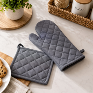 Premium Cotton Oven Mitt and <b>Pot</b> <b>Holder</b> Set | Heat Resistant Quilted Kitchen Gloves for Baking Cooking BBQ Grilling and Kitchen - Product Image 2