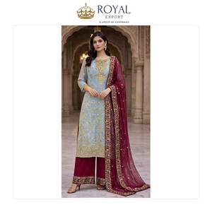 Meilleure collection de vêtements de style indien pour les occasions festives, collection de créateurs de vêtements en soie Frendy avec broderie de sequins, ensemble Sharara - Product Image 2