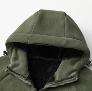 Unisex Olive Green Hooded Denim <b>Racer</b> <b>Jacket</b> Zipper Closure Waterproof Winter Wear Regular Fit Sherpa Lining Logo Front - Product Image 3