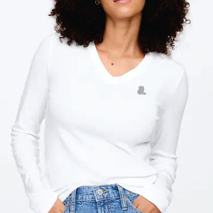 Camiseta Casual de Mujer, Cuello en V, Manga Larga, 100% Algodón Orgánico, con Logotipo, Corte Regular, Color Sólido, Transpirable y Ecológica - Product Image 1