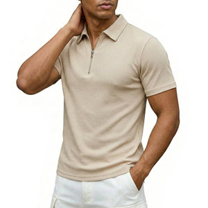 Polo côtelé pour homme en gros du fabricant, col zippé, tricot texturé de luxe, manches courtes, coupe ajustée décontractée, pour le golf - Product Image 3