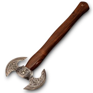 Double Blade <b>Axe</b> Forged Steel Head Wood <b>Handle</b> Hand Crafted Damascus Pattern Outdoor Camping Hunting <b>Axe</b> OEM ODM - Product Image 1