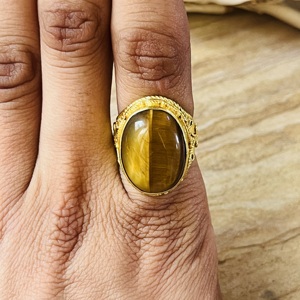 Fashionable High Demand Boho Tiger's Eye <b>Ring</b> Brass <b>Statement</b> <b>Ring</b> Women 18k Gold Plated Filigree Boho Floral Wholesale <b>Ring</b> - Product Image 6