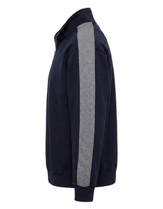Custom <b>Men's</b> Quarter Zip Sweatshirt <b>Navy</b> Blue Contrast Stripe Print <b>Fleece</b> Pullover Stand Collar Loose Fit Casual Winter Wear - Product Image 2