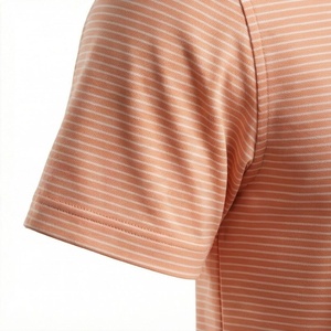 Men's <b>Peach</b> Striped Short Sleeve Knitted Polo <b>Shirt</b> Casual Regular Fit Button Design - Product Image 6