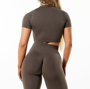 Vêtements de fitness pour femmes, hauts de yoga sans couture, couleurs unies, manches longues, crop tops de sport, ensembles de yoga respirants et à séchage rapide - Product Image 4
