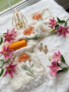 ส่าหรีผ้าไหมแท้นิ่มลายดอกไม้ดิจิทัลสำหรับงานตัดและตกแต่งขอบด้วยดอกไม้ผ้าไหมส่าหรีบานแบบดิจิตัล - Product Image 4
