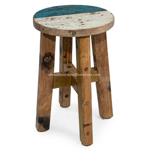 Sustainable Reclaimed Boat Wood Round Top <b>Stool</b> Leg Cross Design Wood Design Eco-Friendly Indoor Outdoor Bali Wood Furniture - Product Image 3