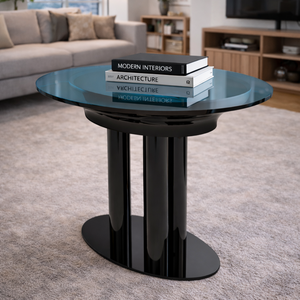 Mesa Auxiliar Redonda Minimalista y Duradera con Base de Metal Negro Elegante y Tapa de Metal Azul para Muebles de Sala de Estar Moderna - Product Image 6