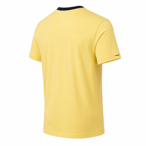 Camiseta Personalizada de Algodón Amarillo con Cuello Redondo y Contraste Azul Marino, Manga Corta, Ropa Casual de Verano para Hombre, Proveedor Mayorista - Product Image 6