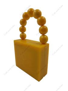 Indian Handcrafted Yellow Resin Clutch Bag With Beaded Handle Luxury Evening Party Women Statement Handbag - Product Image 3