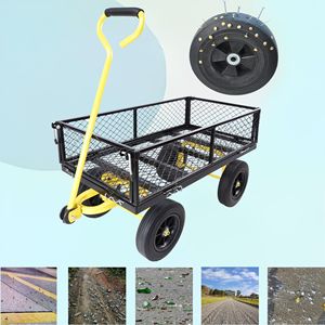Carrello da Giardino con Ruote Solide Nere e Gialle, Carrello per Attrezzi e Legna da Ardere, Facile da Trasportare - Product Image 1