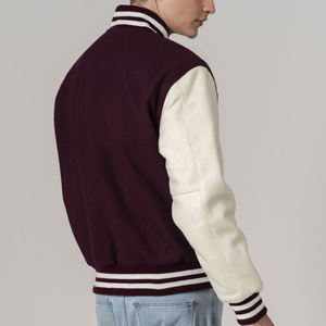 Veste universitaire pour homme, bordeaux et blanc, veste de baseball personnalisée, veste bomber universitaire avec manches en cuir PU, fabricant OEM - Product Image 6
