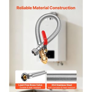 Válvula de Bola de 3/4'' FIP x 1/2'' PTC de Acero Inoxidable con Conexión Rápida Trenzada, Kit de Conector Flexible para Calentador de Agua para Mangueras de Plomería - Product Image 2