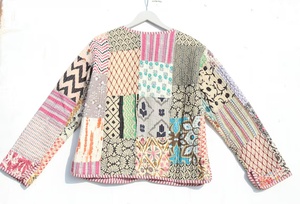 Color Handmade Patchwork Indian Cotton Long <b>Quilted</b> Kantha <b>Jacket</b> for Women Eco-Friendly Windproof Floral <b>Pattern</b> Detachable - Product Image 6