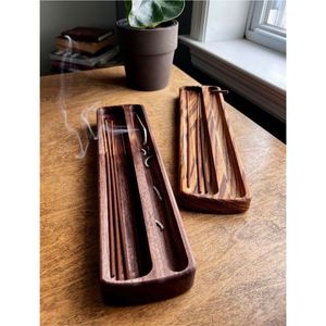 Support à bâtonnets d'encens en bois fait main, avec plateau attrape-cendres, brûleur d'encens en bois naturel pour le yoga, la méditation et la décoration intérieure - Product Image 2