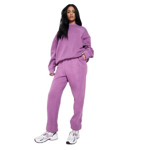 Ensemble décontracté en maille pour femme : survêtement deux pièces chic d'automne avec haut à manches longues et pantalon large - Product Image 1