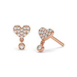 Boucles d'oreilles de luxe en or massif 14K, motif cœur serti de diamants micro-pavé, cadeau élégant pour fête de remise de diplôme - Product Image 4