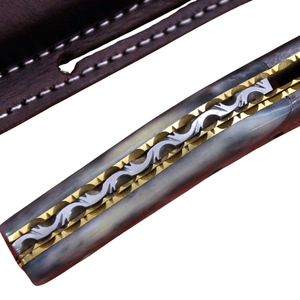 Couteau de chasse et de camping à lame fixe en acier de Damas avec manche en bois fait main et étui en cuir, équipement utilitaire d'extérieur pour - Product Image 6