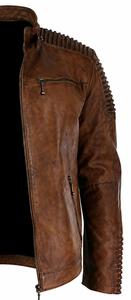 Veste de moto en cuir véritable marron pour homme de qualité supérieure, fermeture éclair, coupe ajustée, pour l'automne - Product Image 5