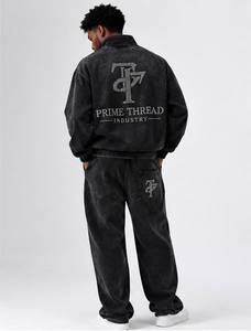 Conjunto de Chándal de Algodón Lavado para Hombre a Precio Económico, Sudadera con Capucha de Cremallera Completa, Chándal Holgado con Pantalones Acampanados, Estilo Deportivo Otoñal, Chándal Personalizado - Product Image 2