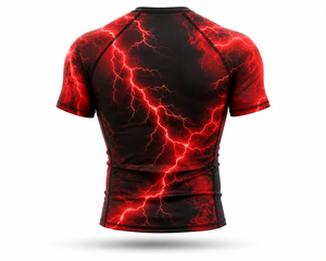 <b>Men's</b> Red Lightning <b>Compression</b> <b>Shirt</b> Short Sleeve Rash Guard Gym Fitness Workout Athletic Base Layer Performance Sportswear Tee - Product Image 3