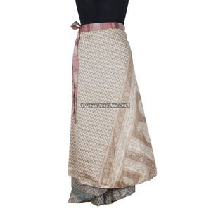 2 Layer Indian Sari Silk <b>Wrap</b> <b>Skirt</b> Cool Party Evening Beach Pareo Long <b>Wrap</b> with Logo on Waist Plus Size Summer Season - Product Image 5