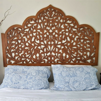 Tête de lit artisanale Smart Art en bois sculpté, motif feuille de Texas, peinte en marron, éclairée et réglable en hauteur, pour lit Queen Size
