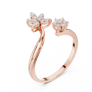 Anillo de Oro Rosa con Diamantes Cultivados en Laboratorio, Diseño Floral Abierto, para Mujer, con Racimo de Flores de Corte Redondo, Elegante Anillo de Promesa - Product Image 3