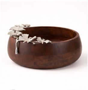 Cuenco de servir artesanal de madera de acacia con rama de flor de cerezo en latón dorado, centro de mesa decorativo de lujo, frutero para regalo - Product Image 3