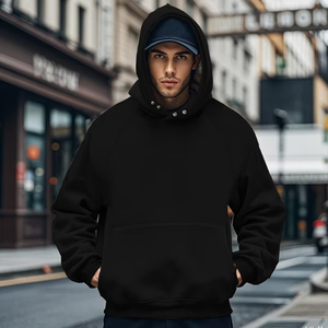 Men Fleece Solid Color Oversized Hooded <b>Pocket</b> Sweatshirt 220 GSM High Quality Custom Hoodie Pullover Sweatshirt Blank - Product Image 2