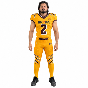 Uniformes de football américain sur mesure imprimés par transfert thermique Skyfa Sports 100% polyester, taille plus, ensemble complet, maillot, short, pantalon rembourré - Product Image 1