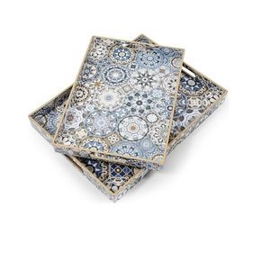 ถาดวางของข้างโต๊ะกาแฟทรงสี่เหลี่ยมลายดอกไม้สวยงาม ลดราคาพิเศษ พร้อมหูจับ ถาดขนาดใหญ่สำหรับโต๊ะกาแฟ - Product Image 5