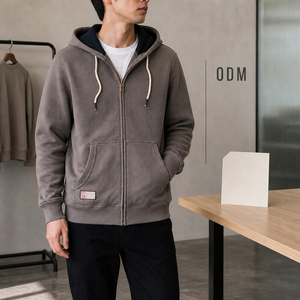 Sudadera con Capucha Gris para Hombre, Cierre de Cremallera, Corte Holgado, Color Sólido, Bolsillo Frontal, Estilo Casual de Primavera, 100% Poliéster, Material French Terry - Product Image 4